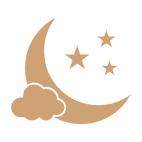 EYLUME heated eye mask sleep icon showing a moon and stars symbol for deep relaxation and restful nights.