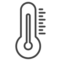 Minimal line illustration of a thermometer, representing the EYLUME Moist Heat Treatment that applies soothing moist heat, the gold standard for relieving dry, tired eyes.