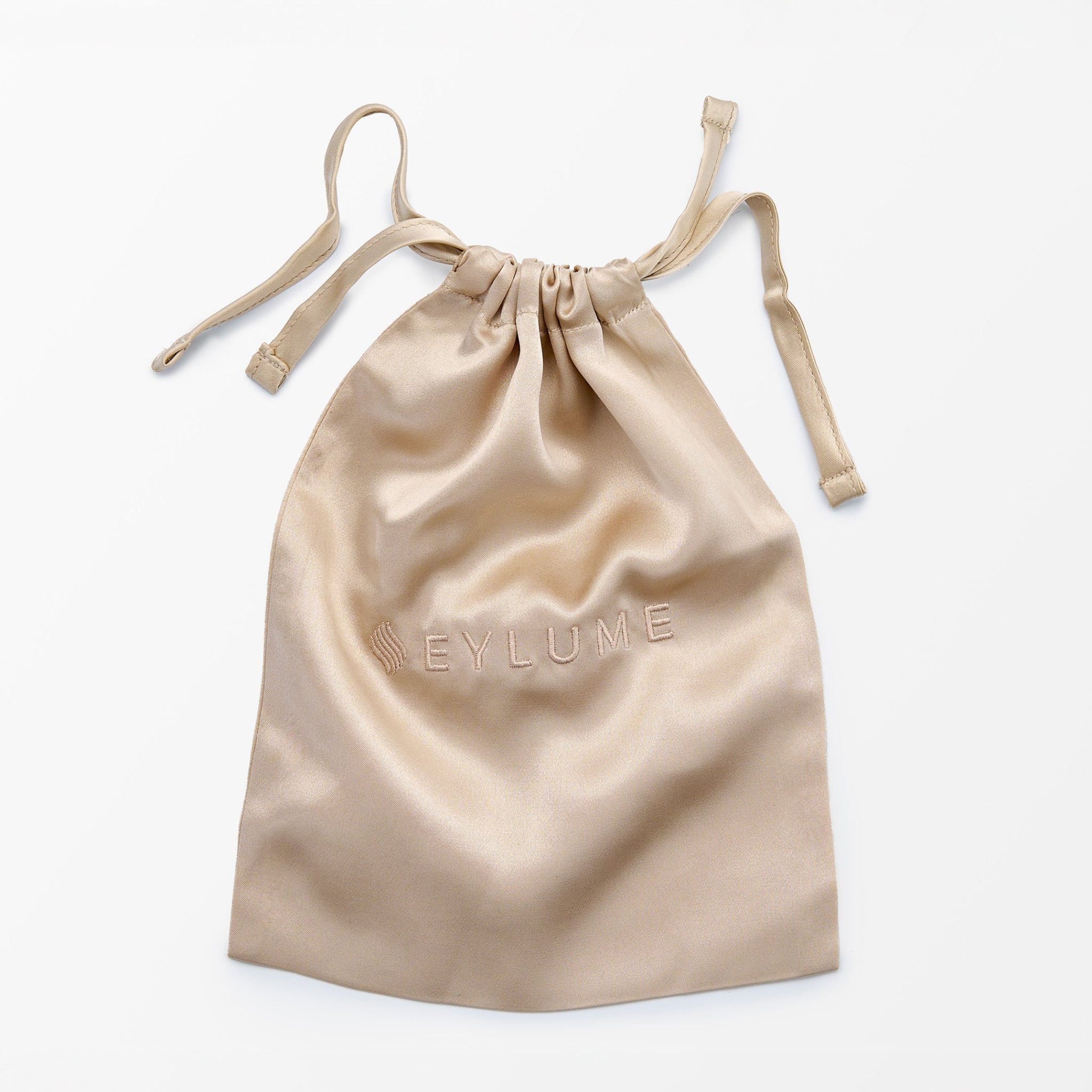 EYLUME luxury mulberry silk drawstring pouch with embroidered logo