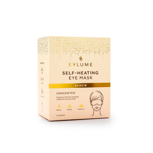 EYLUME Renew self heating eye mask unscented box containing 10 warming eye masks for relaxation and eye relief