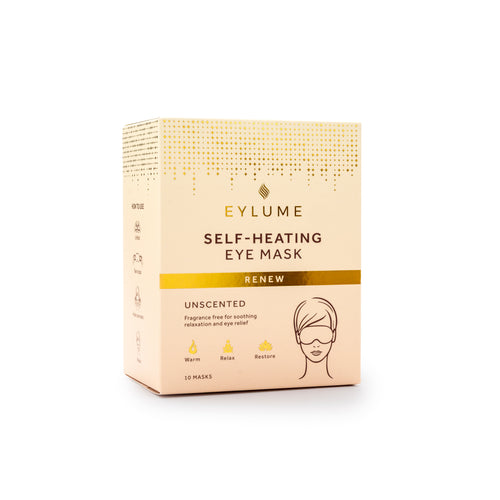 EYLUME Renew self heating eye mask unscented box containing 10 warming eye masks for relaxation and eye relief